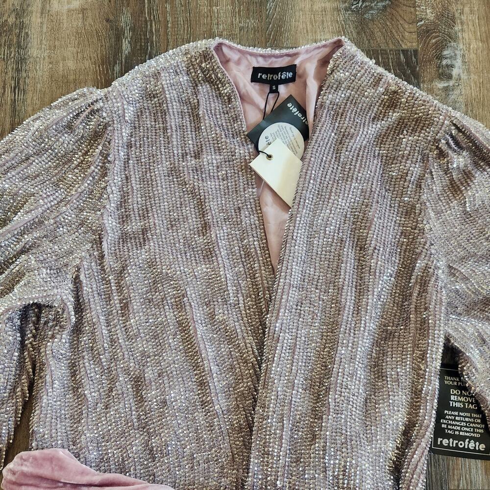 Retrofete Gabrielle Robe Dress in Dusty Lilac Size Small Sequins NWT - Picture 3 of 12